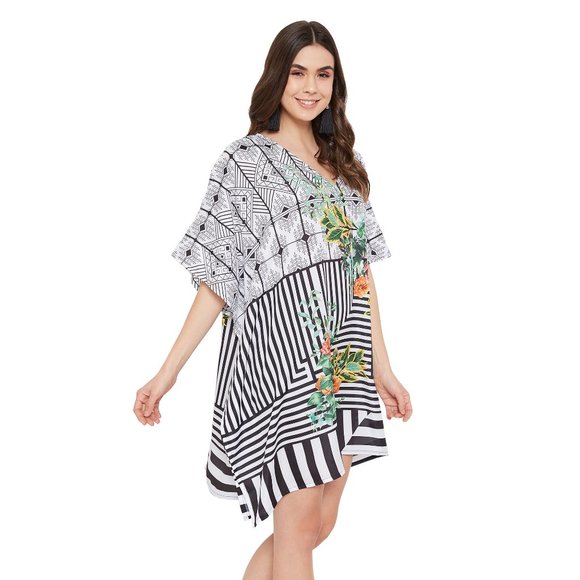 Gypsie Blu Floral Striped Plus Size Summer Wear Tunic Top with V-Neck Dress - Picture 6 of 9